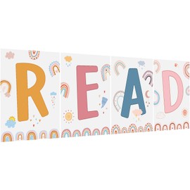 Qeeenar Reading Posters Read Sign Set Boho Library Decor Classroom Reading Corner Decoration Classroom Supplies Decor Bulletin Board for Daycare Kindergarten Preschool Elementary Middle School