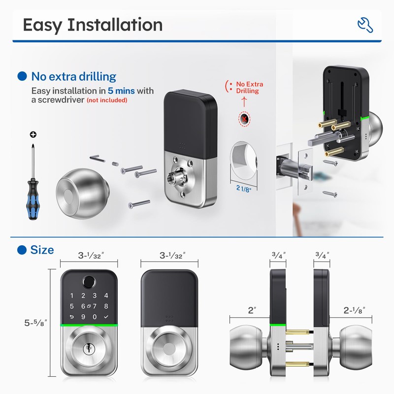 Keypad Smart Door Lock with Knob: Kucacci Keyless Entry Fingerprint