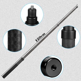LIULIRON 26cm exteded to1.2m (3.9ft) Long Invisible Carbon Fiber Selfie Stick for insta360 X5 x4 Insta 360 X5 x4 x3 x2 x one r rs Sport Camera Accessories (Black)