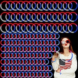 Lewtemi 150 Glow Stick Necklaces and Glow Stick Bracelets, 50 22" Glow in the Dark Necklaces 100 8" Red White Blue Light up Bracelets for 4th of July Glow Independence Day Patriotic Party Supplies