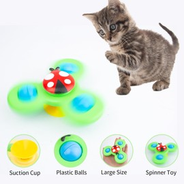 FlidRunest 3PCS Suction Cup Spinner Toys for Cat, Interactive Windmill Kitten Toys, Spinning Top Exercise Toy for Cat, Sensory Toys for Indoor Cats