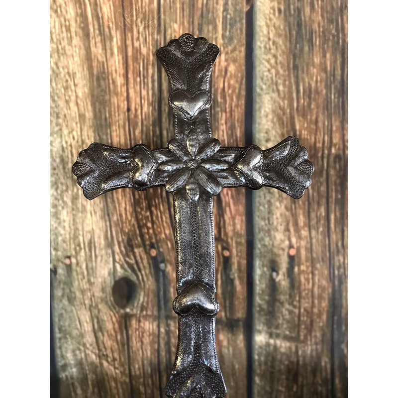 Large Haiti Flower Heart Metal Wall Cross 8" x 12"
