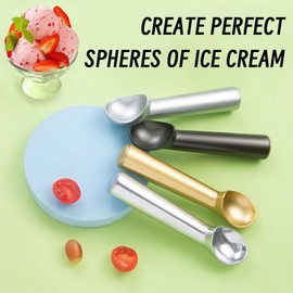 2 Pcs Ice Cream Scoop Icecream Scoop i e Cream Scoop Nonstick Anti-Freeze One Piece Aluminum Scooper Spoon, Heavy Duty Gelato, Cookie Dough, Sorbet, Almond, Melon Balls（Silver Gold）