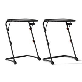 Homy Casa Adjustable Z Shaped End Table with Cup Holder, Small Sofa Side Table with Foldable Frame, Slide Under Couch Tray Desk for Living Room & Bedroom, Black (Set of 2)