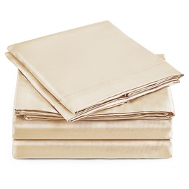 Love's cabin Full Size Satin Sheet Sets - 4 Piece Beige Silky Satin Sheet Set Full with Deep Pocket, Luxury Silk Feel Satin Bed Sheets Full Bedding Set (1 Flat Sheet,1 Fitted Sheet,2 Pillow Cases)