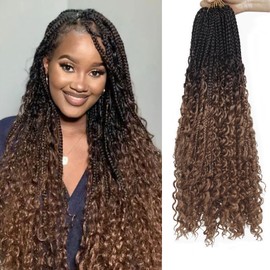 Yebo Yebo Goddess Box Braids Crochet Hair For Black Women Crochet Braids With Curly Ends Pre Looped Ombre Boho Box Braids Bohemian Goddess Braids Crochet Hair(24 Inch (Pack of 8), 4-30)