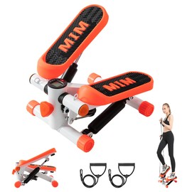 Hrelec Mini Stepper with Resistance Band, Portable Stair Stepper with Calories Count, Exercise Stepping Machine for Exercise Fitness Office Home Workout Equipment, Orange