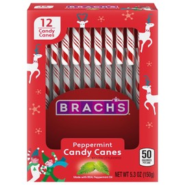 Brachs Peppermint Candy Canes - Individually Wrapped Bulk Christmas Candy Canes - Holiday Classic Candy - Stocking Stuffer Candy - Bulk Candy Box (12 Count)