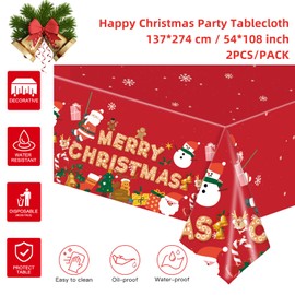 Wentsent 2 Pack Christmas Party Tablecloth, 137x274cm Large Plastic Rectangle Red Gingerbread Man Party Table Covers for Winter Holiday Christmas Tableware Decorations