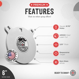 Dragon Targets AR500 Steel Targets for Shooting 1/2 Inch Thick Laser Cut, Painted AR500 Gong Targets for Shooting, Steel Targets Made in USA (6 in)