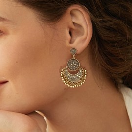 AILUOR Bohemian Ethnic Chandelier Tassel Hoop Earrings, Vintage Style Fringe Flowers Tassels Dangle Earrings for Women Lotus Mexico Gypsy Drop Dangle Earring for Women Jewellery, Zinc, No Gemstone