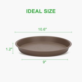 GROWNEER 6 Packs 10.6 Inches Plant Saucer Drip Trays, Suit for Pots Less Than 9 Inches Bottom Diameter, Round Plastic Plant Pot Saucers Flower Pot Tray for Indoor Outdoor Garden, Brown