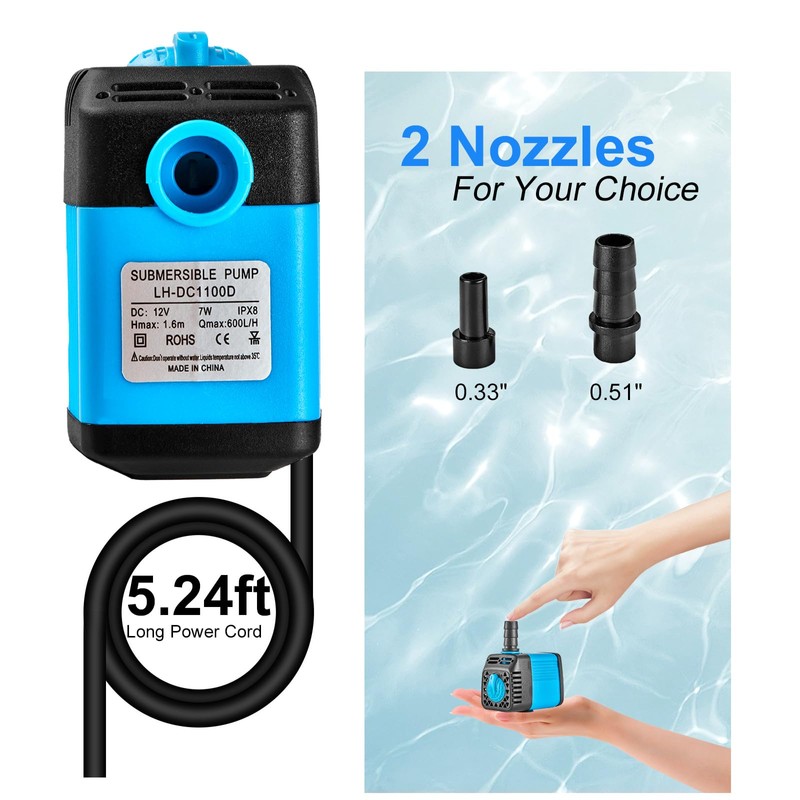 LAPOND 7W Ultra Quiet Submersible Pump with Timer - for