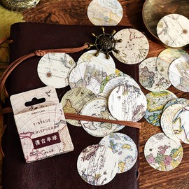 Doraking 46PCS Boxed DIY Decoration Vintage Earth Hemisphere Map Theme Washi Paper Stickers for Laptop Planners Scrapbook Suitcase Diary Notebooks Album