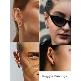 GoldChic Viking Men's Women's Huggie Earrings Stainless Steel Nordic Roman Numbers Hoop Stud Earrings Triangle/Round/Hexagonal Small Huggie Hoop Earrings in Silver/Gold/Black