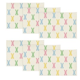 Artoid Mode Colorful Bunny Rabbit Easter Placemats Set of 6, 12x18 Inch Seasonal Table Mats for Party Kitchen Dining Decoration