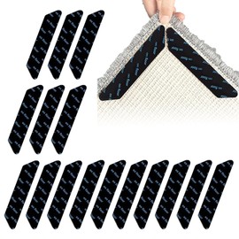 16 PCS Anti Slip Rug Gripper - Carpet Sticker Carpet Tape Pads - Rug Underlay Rug Grippers Washable & Reusable Carpet Corner Gripper for All Kinds of Hard Laminate Floor(Black)