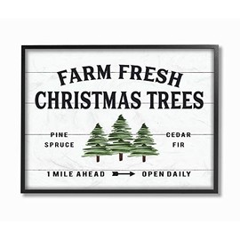 The Stupell Home DÃ©cor Collection White Planked Look Holiday Farm Fresh Christmas Trees Spruce and Fir Framed Giclee Texturized Art, 11 x 14, Multi-Color