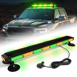 LRTER 34inch 166 LED Emergency Rooftop Strobe Lights Bar Flashing Safety Traffic Advisor Warning Hazard Snow Plow Light W/Magnet Base for Work Trucks Vehicles Construction Tow Pickup Amber Green