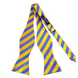 PenSee Mens Self Bow Tie Classic Golden Yellow & Blue Stripes Jacquard Woven Bow Ties