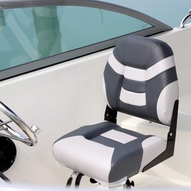 SUNDGORA Premium Marine Low Back Folding Boat Seat,Stainless Steel Screws Included,Light Grey/Charcoal(2 Seats)