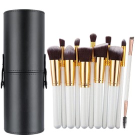 Wishbeauty Makeup Brushes Set with Holder 12pcs Synthetic Eye Makeup Brushes Eyeshadow Foundation Brushes Make Up Brush Set with Case - White