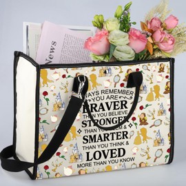 WSNANG Beauty Movie Inspired Gifts Belle Rose Tote Bag Princess Belle Lover Shoulder Bag Fairy Tale Flower Gift Bag (AlwayBeauty Tote)