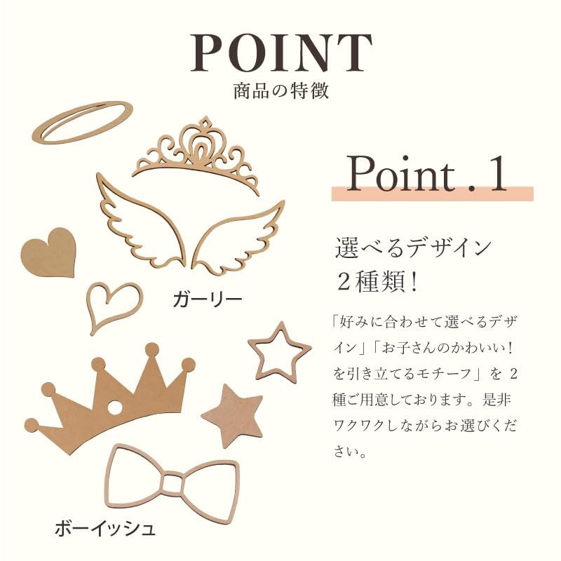 モクモ 日本製 木製レターバナー 月齢フォト バースデー ベビー撮影用 ガーリー パーツ23個セット ティアラ 天使の羽