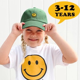 Orfila Smile Face Toddler Baseball Cap Boy Girls Baseball Hats Kids Washed Funny Hats Adjustable Cute Caps for 3-12 Years Green