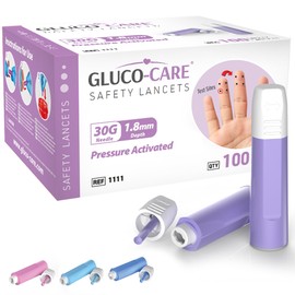 GLUCO-CARE Safety Lancets 30G x 1.8 mm, Contact Activated Lancing Device, Preloaded Single-Use Design, Sterile, Box of 100, Automatic Tip Retraction, Gentle Sampling, Easy 3-Step Operation,