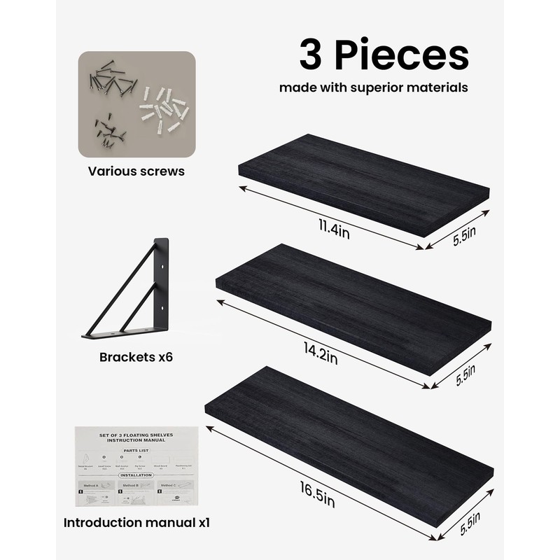 BAYKA Wall Shelves for Bedroom Decor, Floating Wall Shelves for