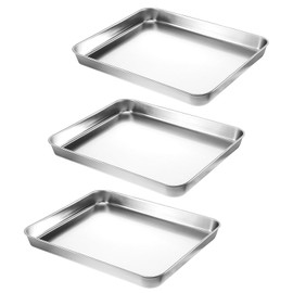 BOHUIZ 3Pcs Large Baking Sheet, 11.2x9.1 Inch Toaster Oven Pans for Baking Stainless Steel Cookie Sheet Baking Sheet Pan, Dishwasher Safe