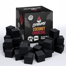 Cocoburn Coconut Charcoal Natural Hookah Coals Flavorless - 64 Pieces Charcoal Briquettes Smooth Burning & Burn Slow - Hookah Charcoal Cubes 26 mm