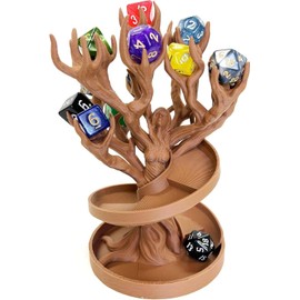MunnyGrubbers - Tree Goddess Dice Tower - (Random 7PCS D20 Dice Set Included) - No Paint Odorless Plastic - Tabletop Roleplaying Game - Dice Roller - Dungeons and Dragons - DND - D&D - (Brown)