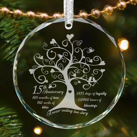15 Year for Him Her, 15th Anniversary Wedding Gifts for Couple, 15th Wedding Anniversary Ornament 2024, Happy 15th Anniversary Christmas Ornaments Decorations