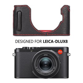 MUZIRI KINOKOO Case for Leica D-LUX 8 Camera - Retro Style Genuine Leather Half Protective Case for Leica D LUX 8/ D-LUX8 Camera - with Opening Bottom and Hand Grip Design - Black and Red