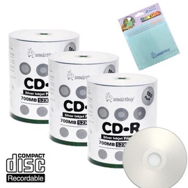 Smartbuy 300-disc 700mb/80min 52x CD-R Silver Inkjet Hub Printable Blank Media Disc + Free Micro Fiber Cloth