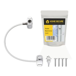 Home Secure™ Cable Restrictor Lock – Key Locking Window Security Device. Child Safety & Pet Prevention Lock. Screw Fixed for Added Security - White