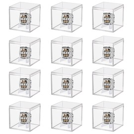 Championship Ring Display Case 12pcs Clear Acrylic Plastic Baseball Display Case Small Showcase with Mini Card Stand Holder Square Storage Box for Jewelry Sport Ring Candy Box
