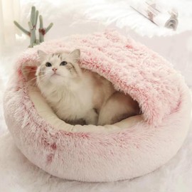 SHJOEE Fluffy Dog Bed Shell Shape 50 cm Cat Bed Warm Pet Bed Washable Dog Sofa Cat Sofa Plush Dog Basket Cat Basket Soft Cuddly Bed for Indoor Sleeping