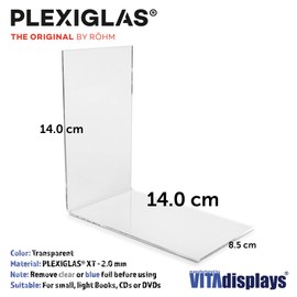 Pack of 10 Vitadisplays® Eco Bookend Corner, Book Holder, Shelf Support for Books, Made from Original Plexiglas (Pack of 10), transparent large