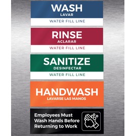 5 Pack Wash Rinse Sanitize Sink Labels, Waterproof Sticker Signs, 3 Compartment Sink Labels - Restaurant Supplies, Food Truck Supplies, Dishwashing Sign Wash Station