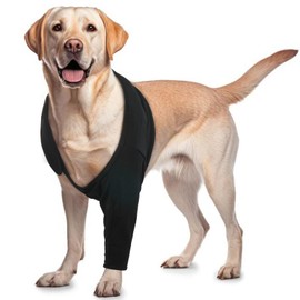ROZKITCH Dog Surgery Recovery Sleeve Front Right Left Leg, Pet Prevent Licking Wound Elbow Brace Protector, Dog Recovery Suit Cone Collar Alternative for Sprain ACL CCL Arthritis Joint Care Black M