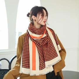 LumiSyne Winter Cashmere Scarf Shawl For Women Classic Houndstooth Pashmina Scarves With Tassel Warm Soft Long Thickened Wrap