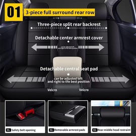 YORKNEIC Fit for GMC Canyon Seat Covers 5 Seats 2015-2025 Leather Car Seat Covers Full Set (2 Row 5 Seats, Black)