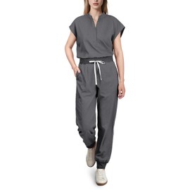 Eadflie Scrubs for Women Set - [Dark Grey/L], Cool Stretch Jogging Scrub Nurse Uniform Set, Comfortable Breathable Scrub Tops and Scrub Pants, Multi Pocket Stand Collar Design for Nurse Workwear