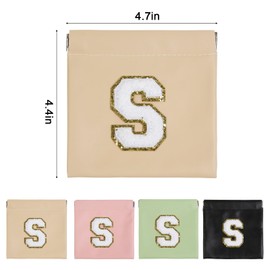 AIBFRID 4 PCS Small Initial Makeup Bag for Purse Mini Portable Cosmetic Bags for Women Coin Purse Lipstick Cosmetic Accessories Organizer Small Travel Kit Storage Pouch, black, pink, light blue, brown