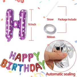 Rainbow Happy Birthday Balloons Banner,16 Inch Heart Print Mylar Foil Letters Sign,Reusable Balloons for Women, Men, Boys & Girls Birthday Decorations Party Supplies