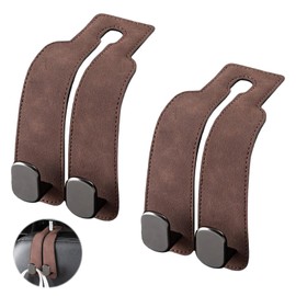 Car Seat Back Storage Hook 2 PCS Car Seat Hooks for Headrest Double Hook Purse Hook Leather Car Seat Organiser Hooks Car Seat Storage Hook Car Holder Accessories for Bags, Purses, Handbags, Brown