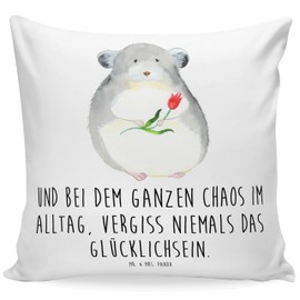 Mr. & Mrs. Panda Decorative Cushion Chinchilla Flower Gift Cushion 40 x 40 Washable Animal Motifs Funny Sayings Good Mood Cushion Cover 40 x 40 cm Sad